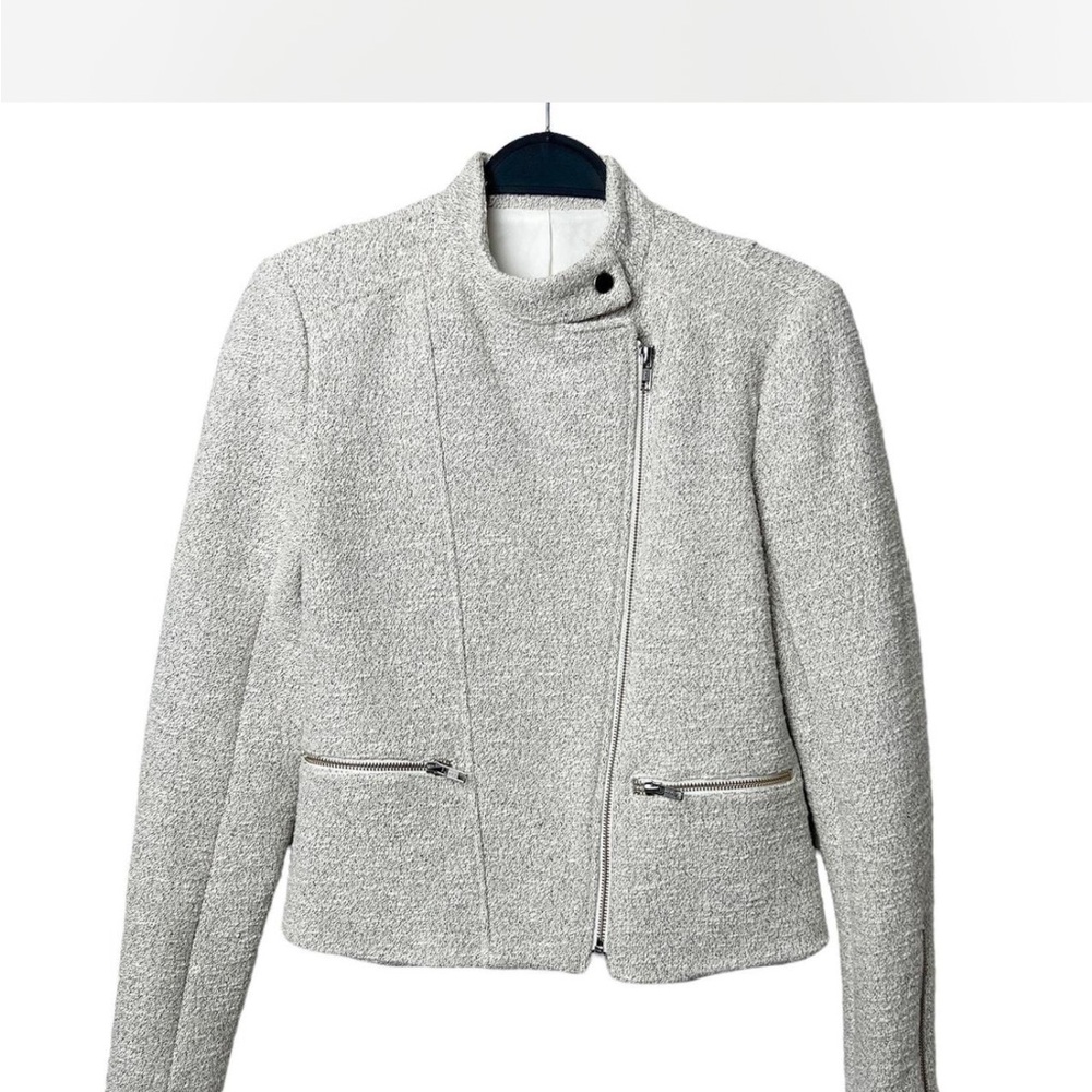 Theary Macha Cl Madison tweed melange zip moto blazer jacket cream size M - Picture 2 of 8